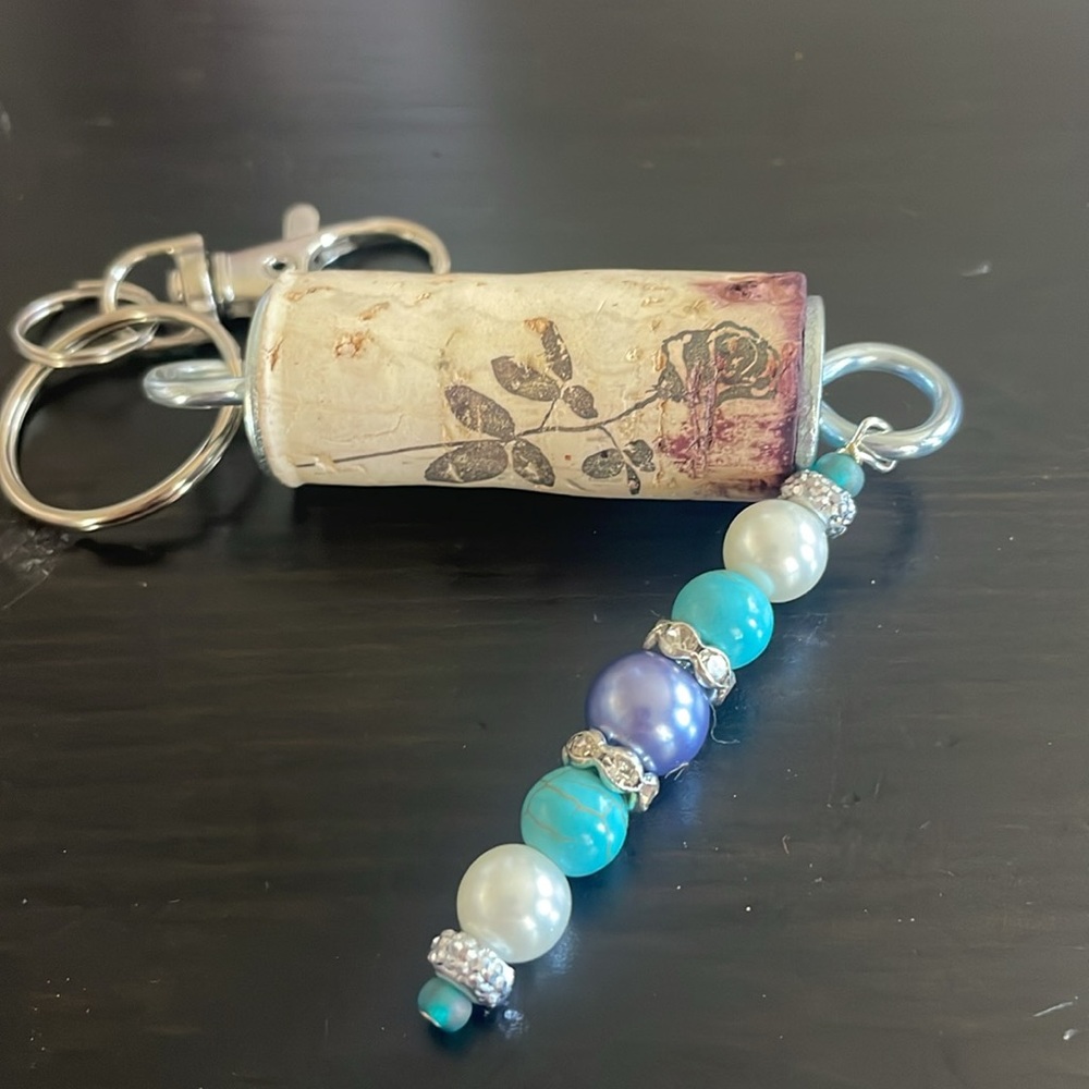 Beaded Keychain/Bag Charm with Wine Cork